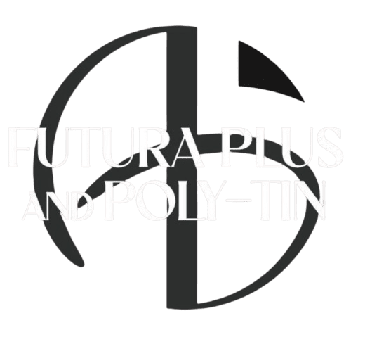 Logo featuring 'Futura Plus and Poly-Tin' with a stylized circular design.